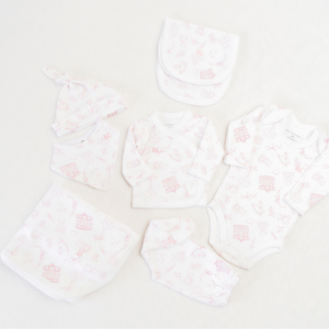 GRAN BIENVENIDA BABY SET - AJUAR 8 PIEZAS PIMA + CAJA PREMIUM - CARROUSEL BEARS - ROSA VIEJO