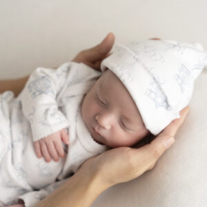 PEQUEÑA BIENVENIDA BABY SET - AJUAR 4 PIEZAS PIMA + CAJA - CARROUSEL BEARS - CELESTE