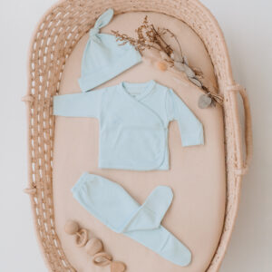 MINI BIENVENIDA BABY SET - AJUAR 3 PIEZAS PIMA SOLID BL + CAJA - CELESTE