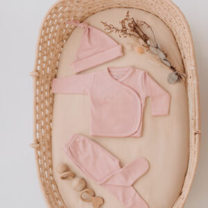 MINI BIENVENIDA BABY SET - AJUAR 3 PIEZAS PIMA SOLID BL + CAJA - ROSA VIEJO